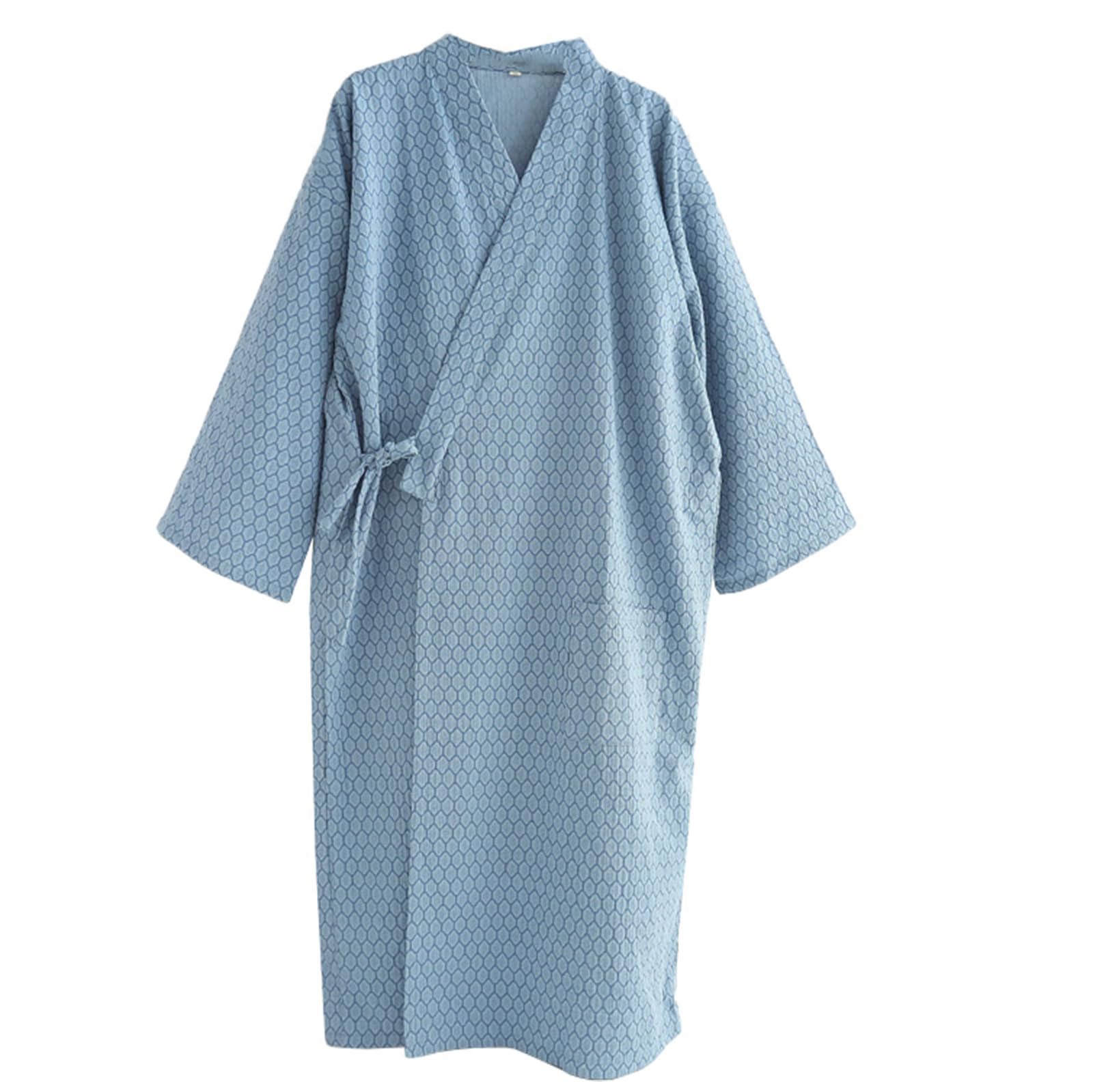 TIANQIHAO Men Kimono Robe Cotton Spa Sauna Bathrobe Sleepwear Japanese Kimono For Men Loungewear Nightgown Dressing,Blue-Large