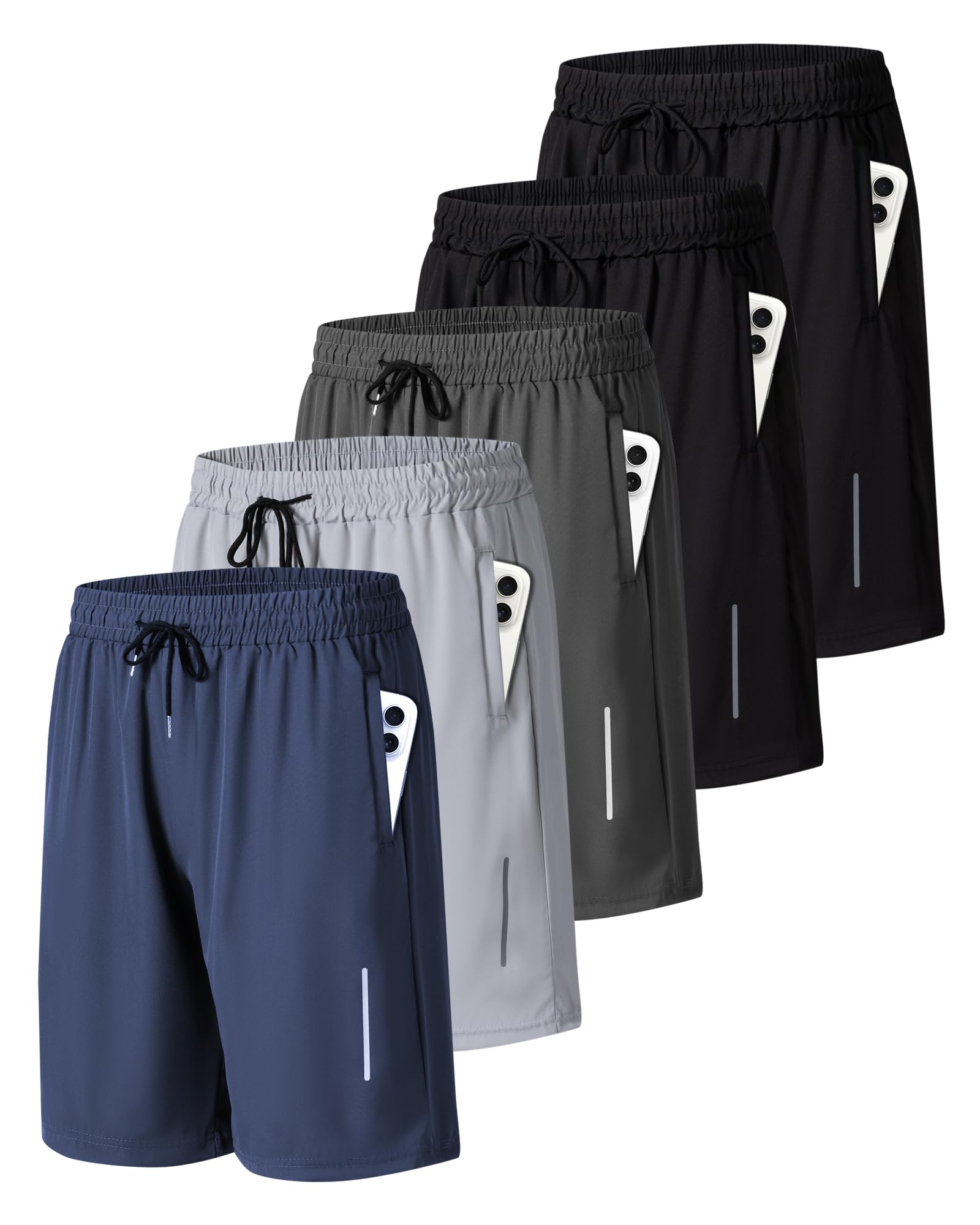 JWJ Mens Athletic Gym Workout Shorts Lightweight Quick Dry with Zipper Pockets