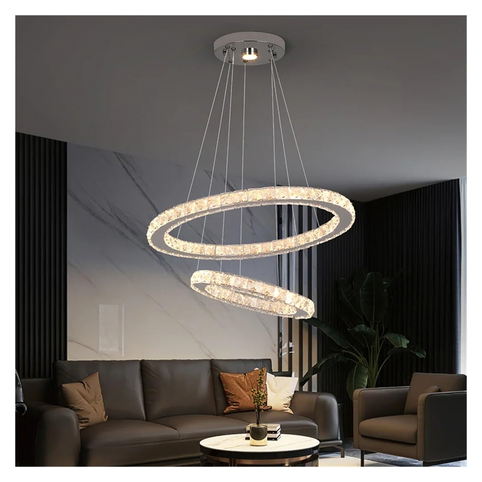 THKSGIV Modern K9 Crystal Led Chandelier Stainless Steel Pendant Light Home Decor Fixtures for Living Room Chrome Lustre