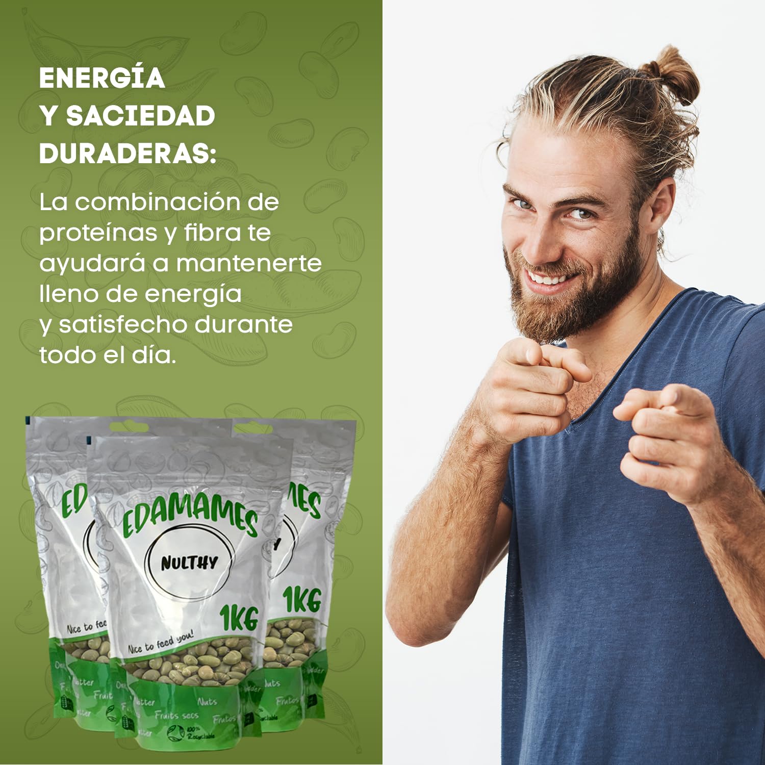 NULTHY - 1Kg Edamame Tostado - Feves Grillées, Salées, Snack Sain et Riche en Protéines, Edamame Croquant, Graine de Soja, Fèves, Idéal pour Collations & Apéritifs, Faible en Calories