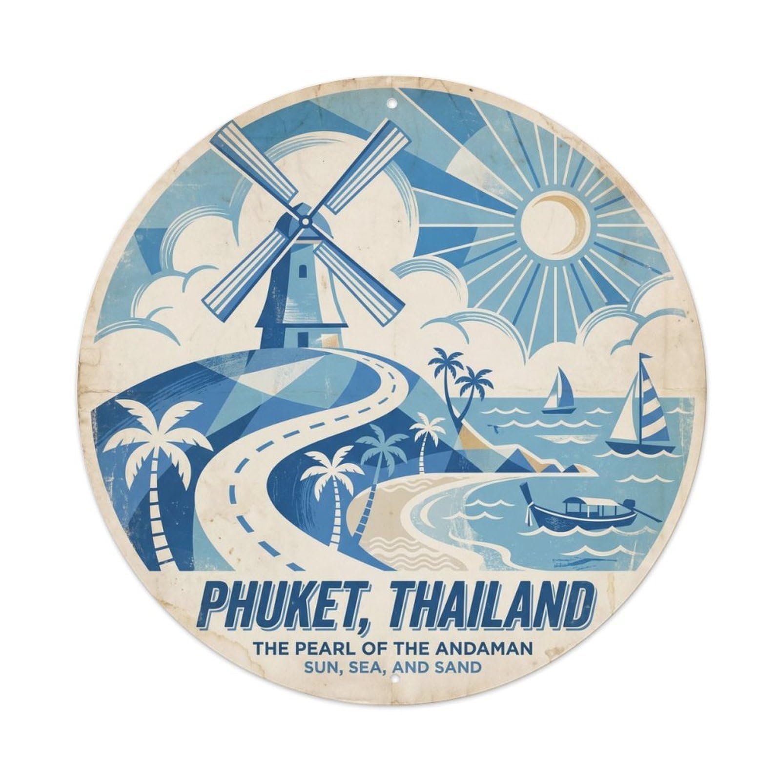 Phuket Windmill Viewpoint Island Coastal Beach Vintage Metal Tin Sign Plaque Wall Decor for Cafe, Club Bar, Office, Garden Metal Poster 8x8Inch