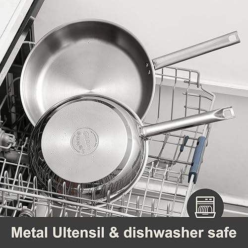 Miniatura 9 de DELUXE Juego de 4 sartenes de acero inoxidable, sartén de 10 pulgadas y 12 pulgadas con tapa y mango que se mantiene fresco, sartén de acero