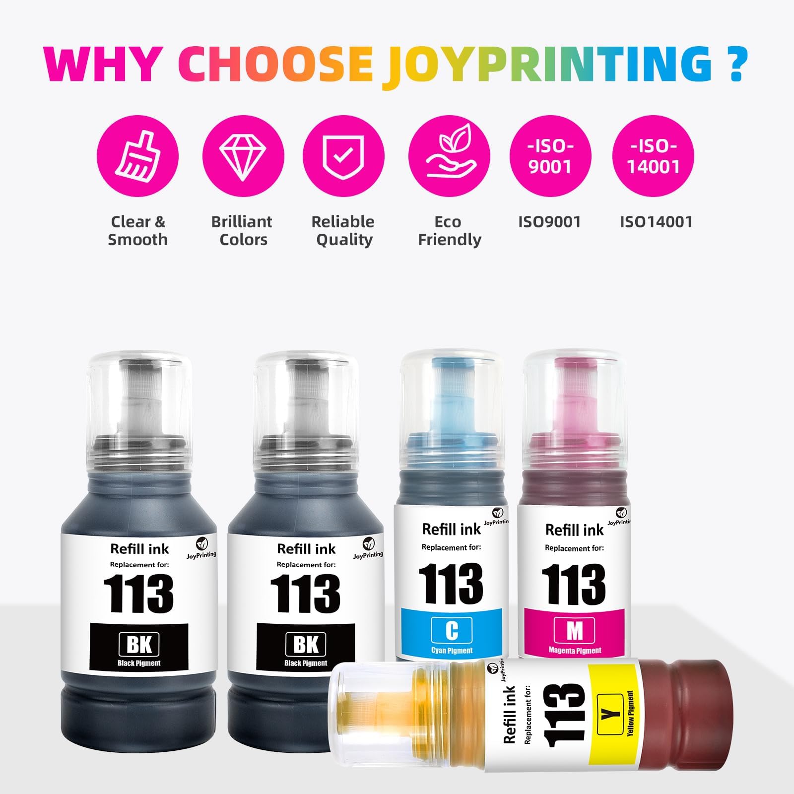 113 Pigment Ink Bottle Ricambio per Epson 113 Compatibile con EcoTank ECOTANK ET-5150/ET-5170/ET-5800/ET-5185/ET-5805/ET-5850/ET-5855/ET-5880/ET-16150/ET-16600/ET-1666 05/ET-16685