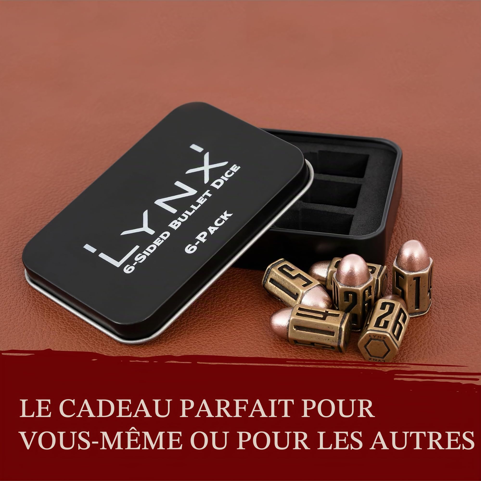 Set de Dés Métal en Forme de Balle/Bullet Dice Set - Six Dés JdR D6 en Laiton - Compatible avec Donjon et Dragon, Wargames, Jeu de Role,D&D, Accessoires RPG/Dungeons & Dragons/DND