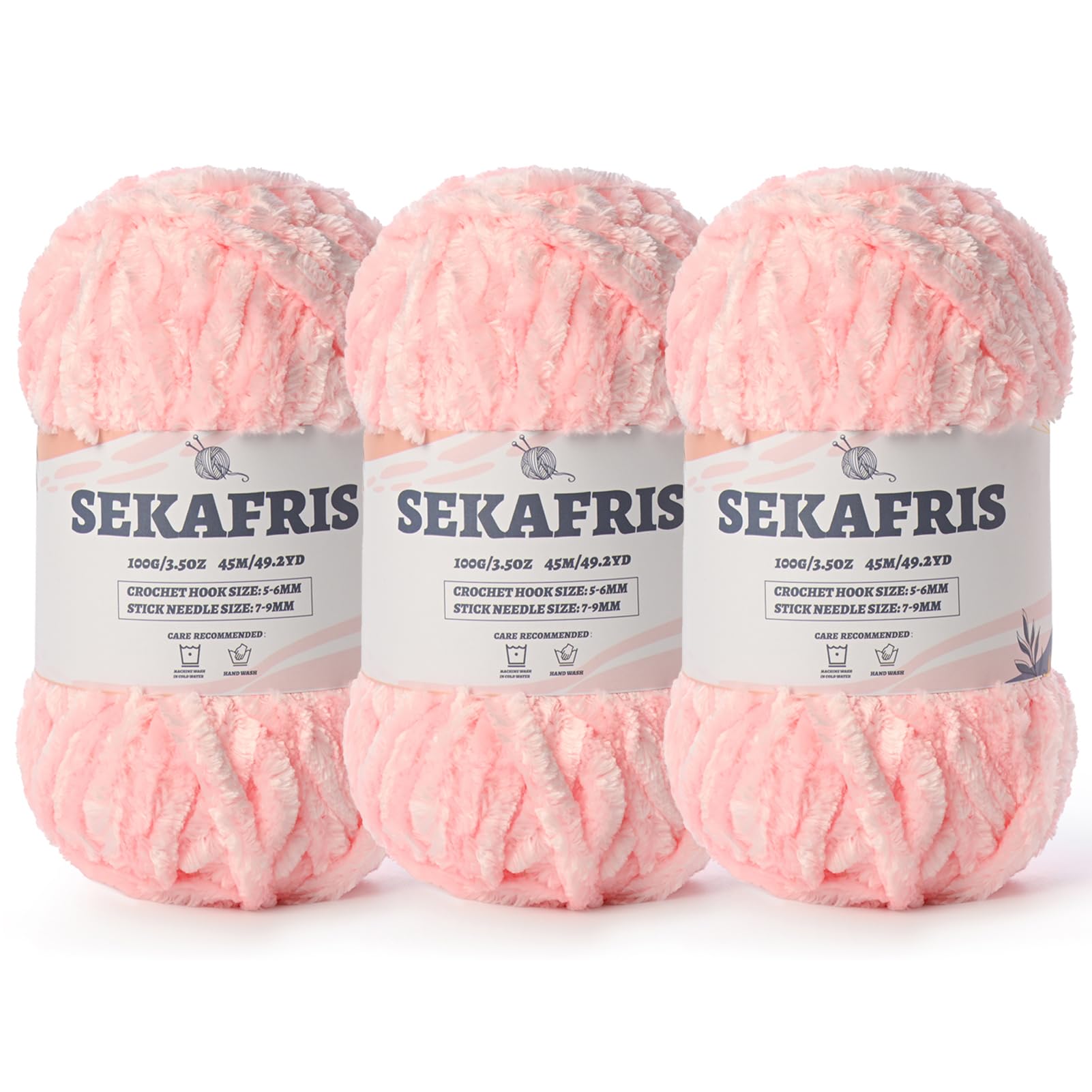 Chenille Velvet Soft Yarn Pale Pink 3 Pack