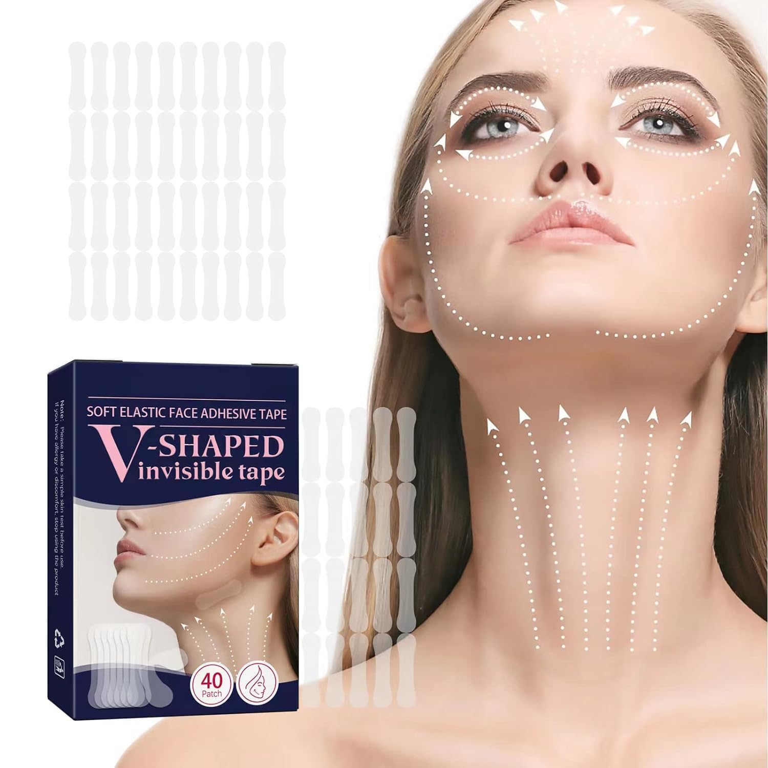 Invisible face lifting wrinkles tape for women | Face Neck and Eye Lifting Patch | Facelift Tape for Tightening Skin & Eliminating Wrinkles | Double Chin Transparent Waterproof Makeup Patches-40Patch