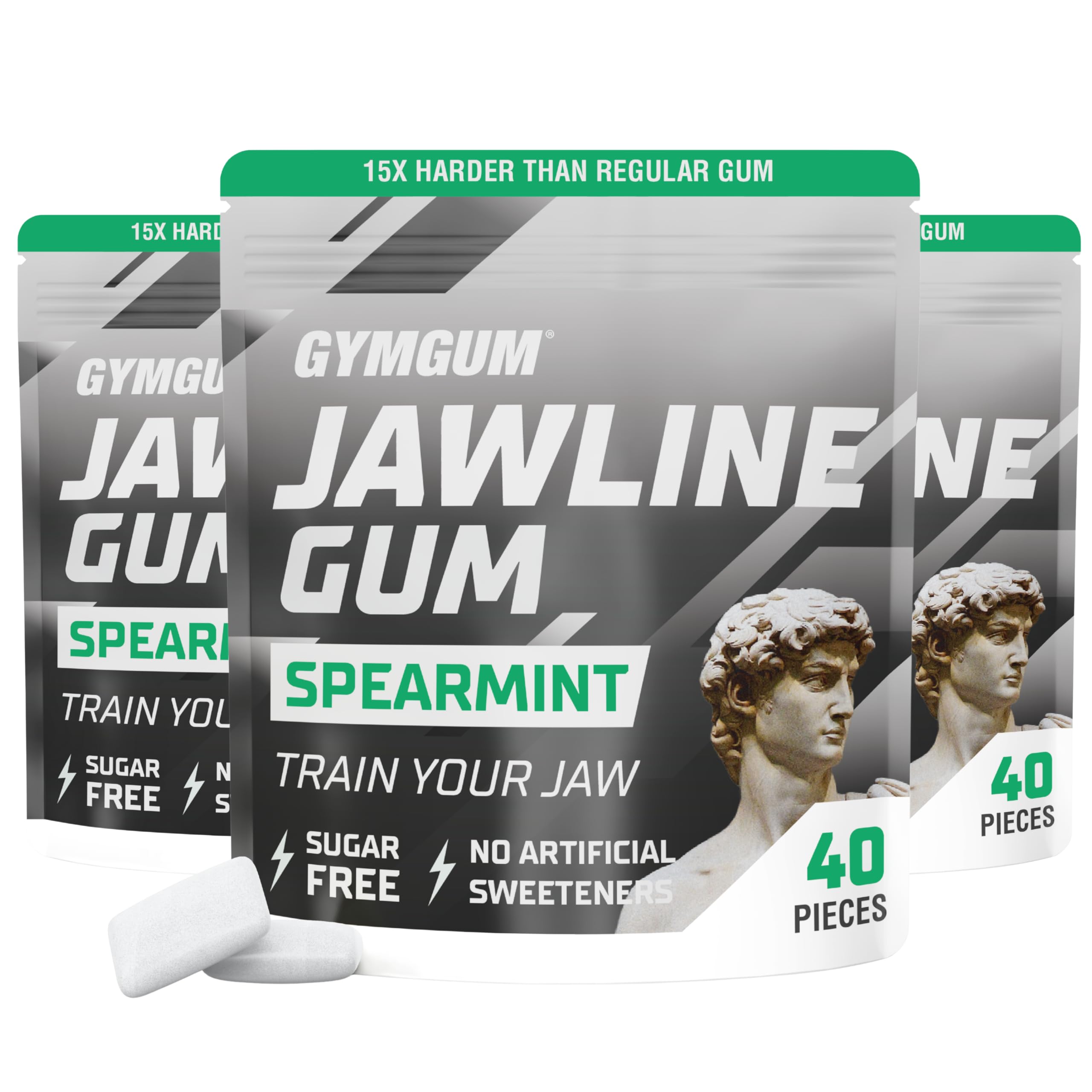 GYMGUM Jawline Gum Ultra Hard Chewing Gum | No Calories, No Sugar, No Artificial Sweeteners | Keto Friendly Mewing Gum for Jawline Training &