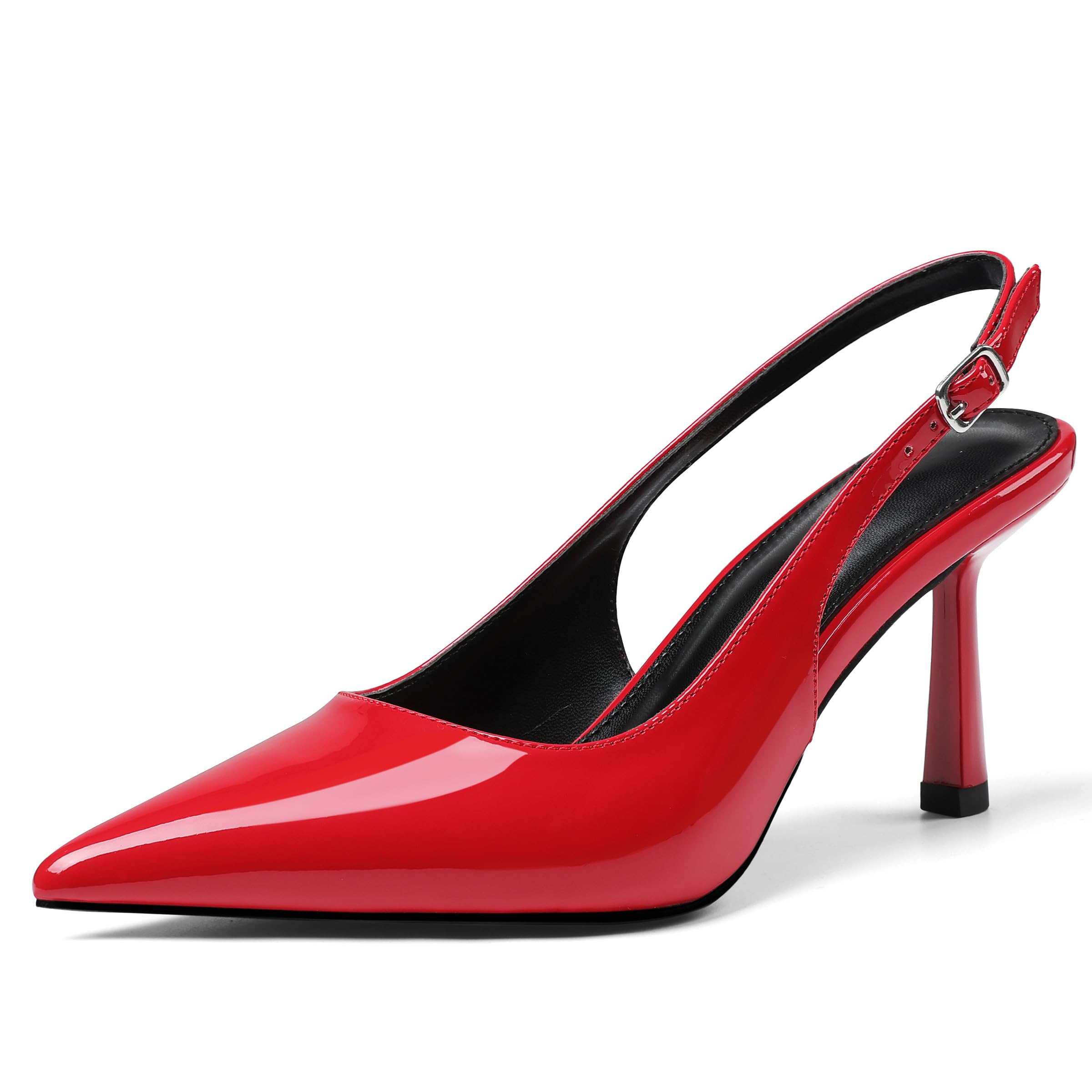 Slingback Heels for Women Closed Pointed Toe Kitten Stiletto Heels with Buckle Comfortable Womens Pumps Casual Dress Shoes