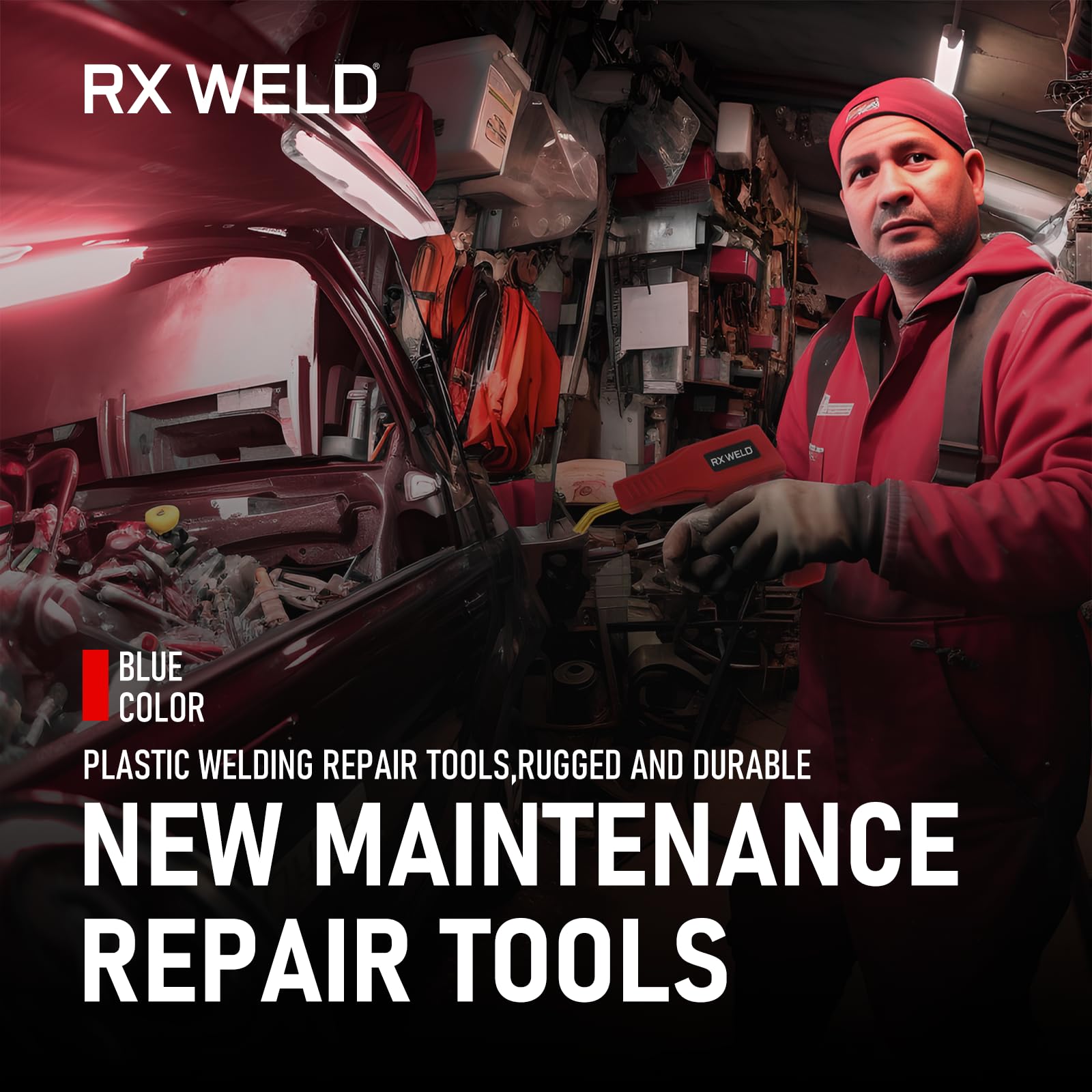 RX WELD Soldador de plástico, kit de soldadura 2 en 1, soldador de reparación, 1000 grapadoras calientes para grietas de parachoques de coche, kayaks, juguetes de plástico, número de patente D1052628