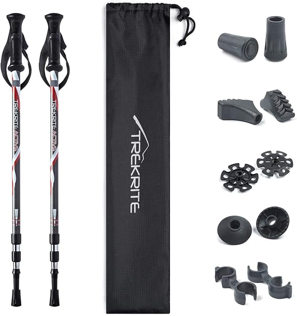 Telescopic Power Walking / Hiking / Trekking Poles / Sticks - Active Antishock Unisex with Accessories (2pc / pair / set) - Trekrite