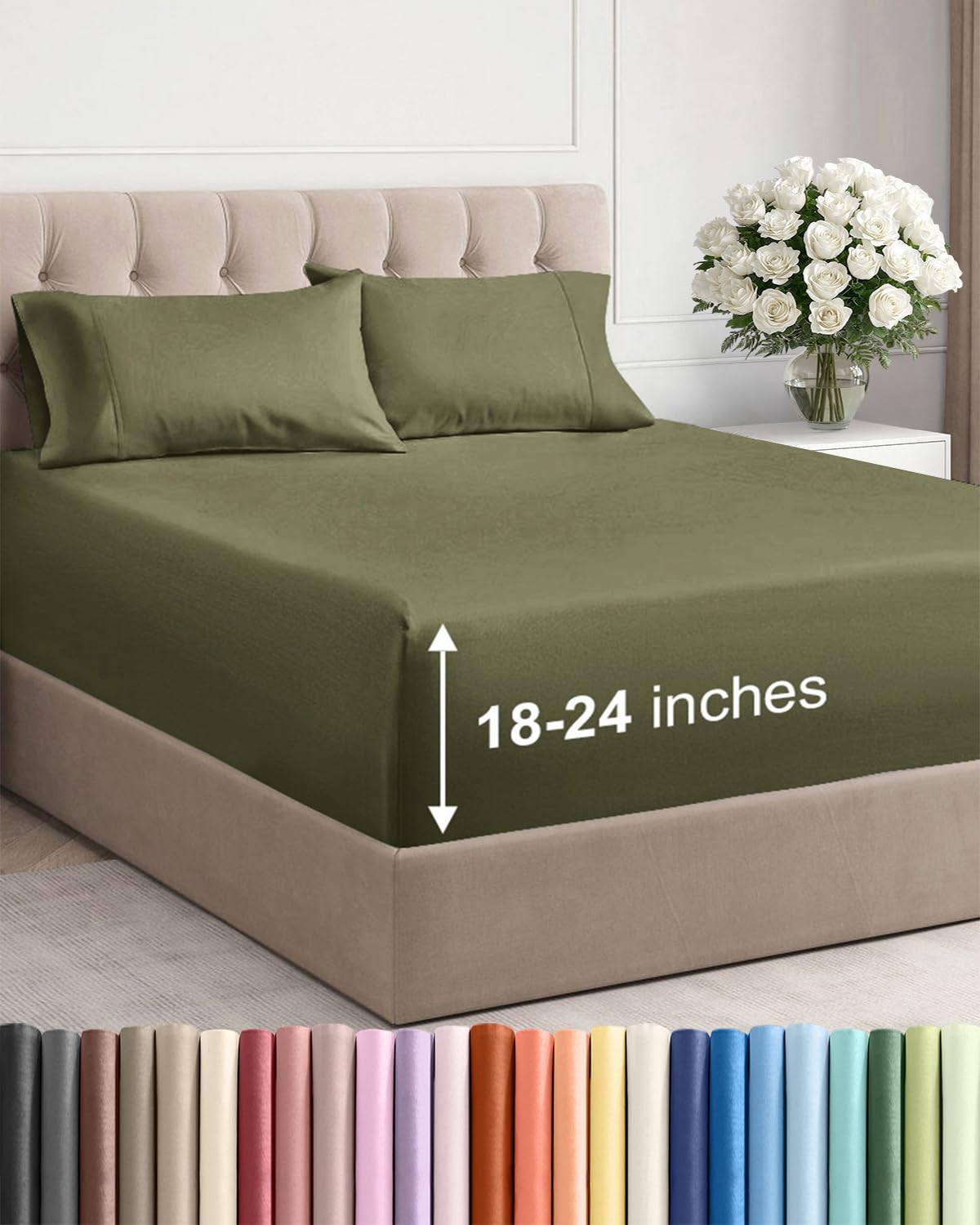 CGK Extra Deep Twin Sheet Set - 4pc Cooling Sheets - Sage Green