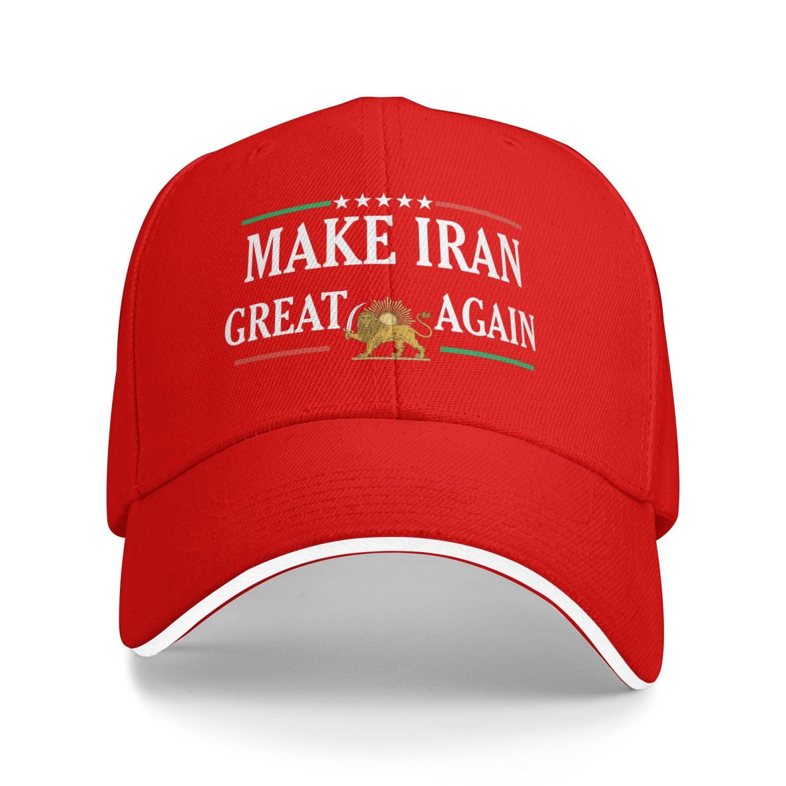 Peiyeety Unisex Red Make Iran Great Again Hat Miga Baseball Cap Old Iran Persian Flag Lion And Sun Trucker Hat For Men Women