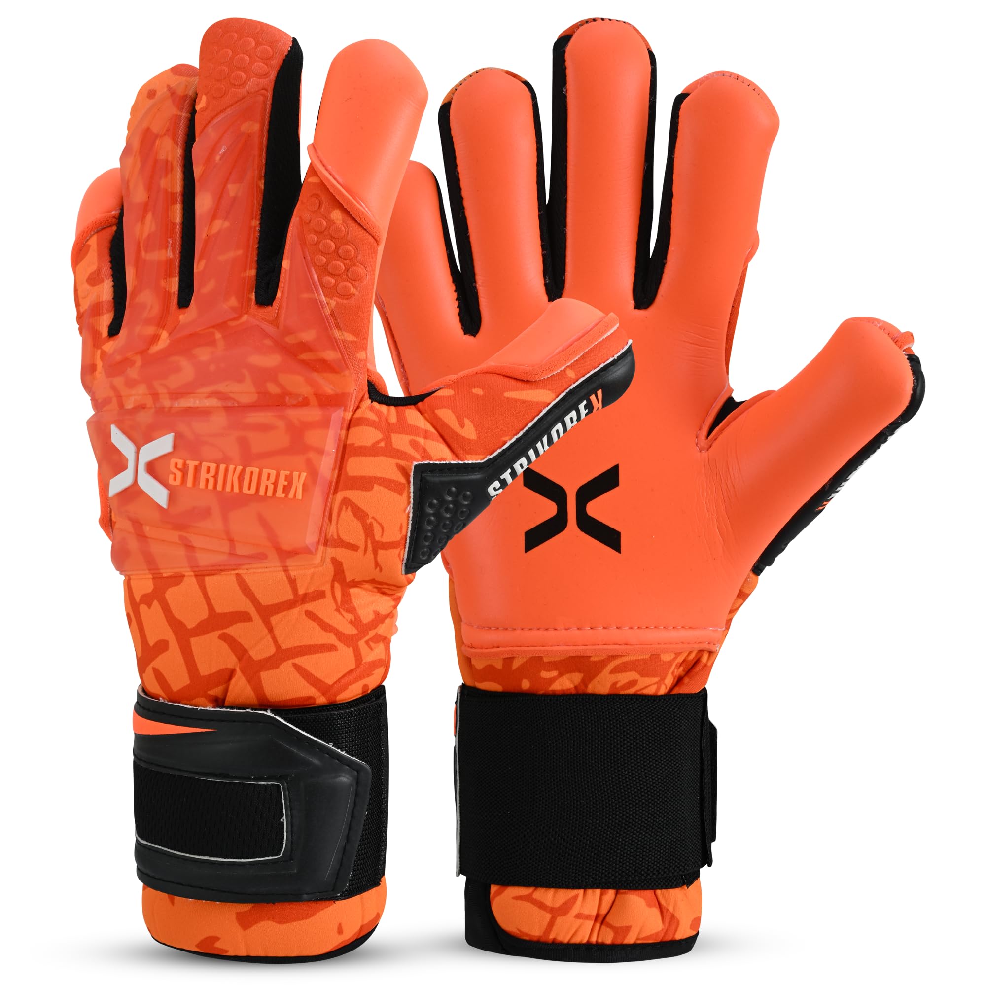 StrikoreX HawkStrike Professional Goalkeeper Gloves 4mm Ultimate Contact Grip | Pro Level Goalkeeper Gloves for Top-notch Play | Maximum Grip, Protection, & Comfort | Adults,Youth (Flow Orange, 9)