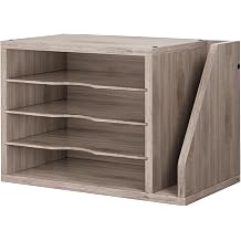 Wooden Mail Organizer, Desk Organizer with 3 Adjustable Shelves | Mail Sorter, File Organizer Desktop, Mail Holder for Home Office, Letter Sorter for Envelopes, Bills, Magazines, Greige