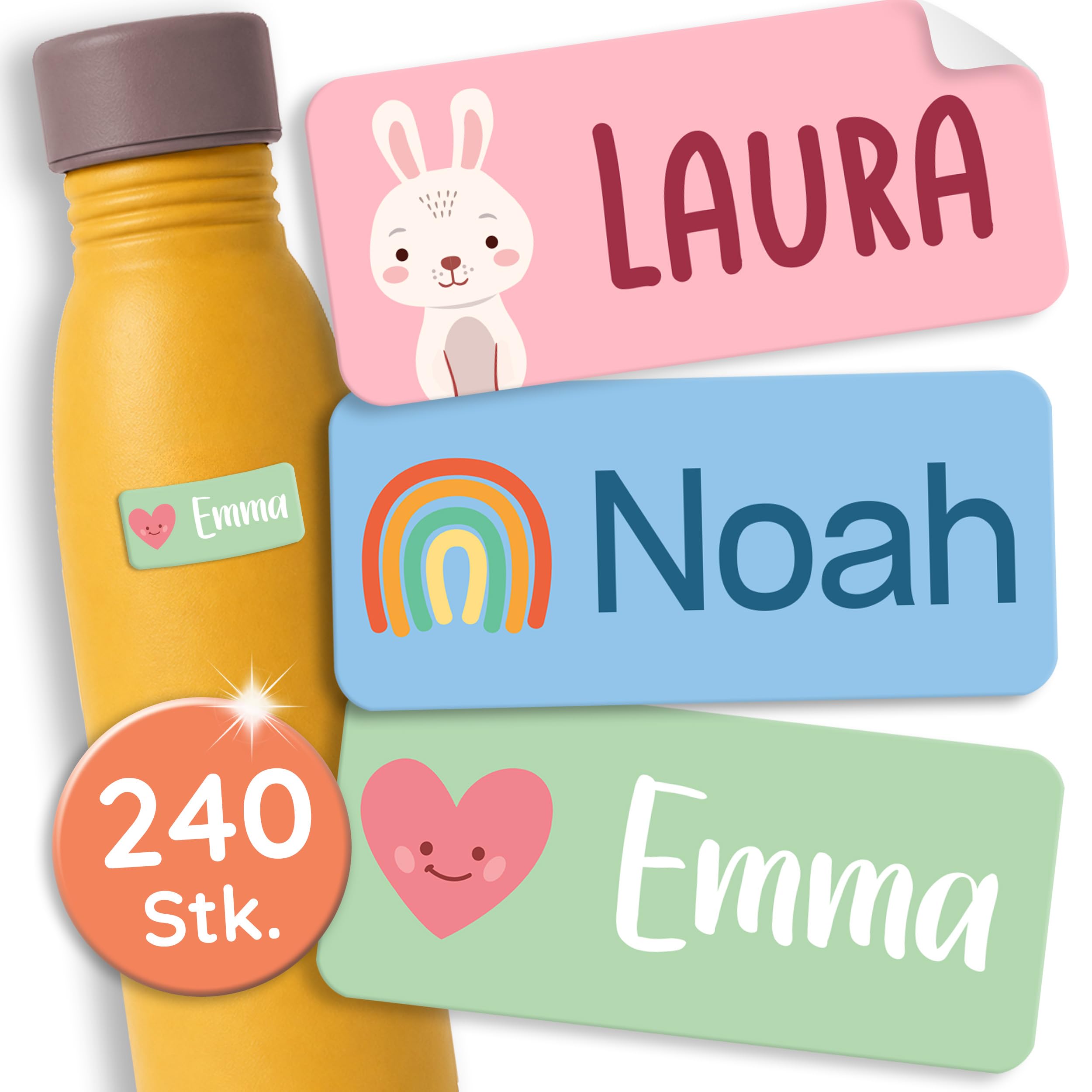 240 Stück Namensaufkleber für Kinder - Personalisierbare Namensschilder, Ideal für Kita, Schule und Kleidung, Made in Germany - Graublau