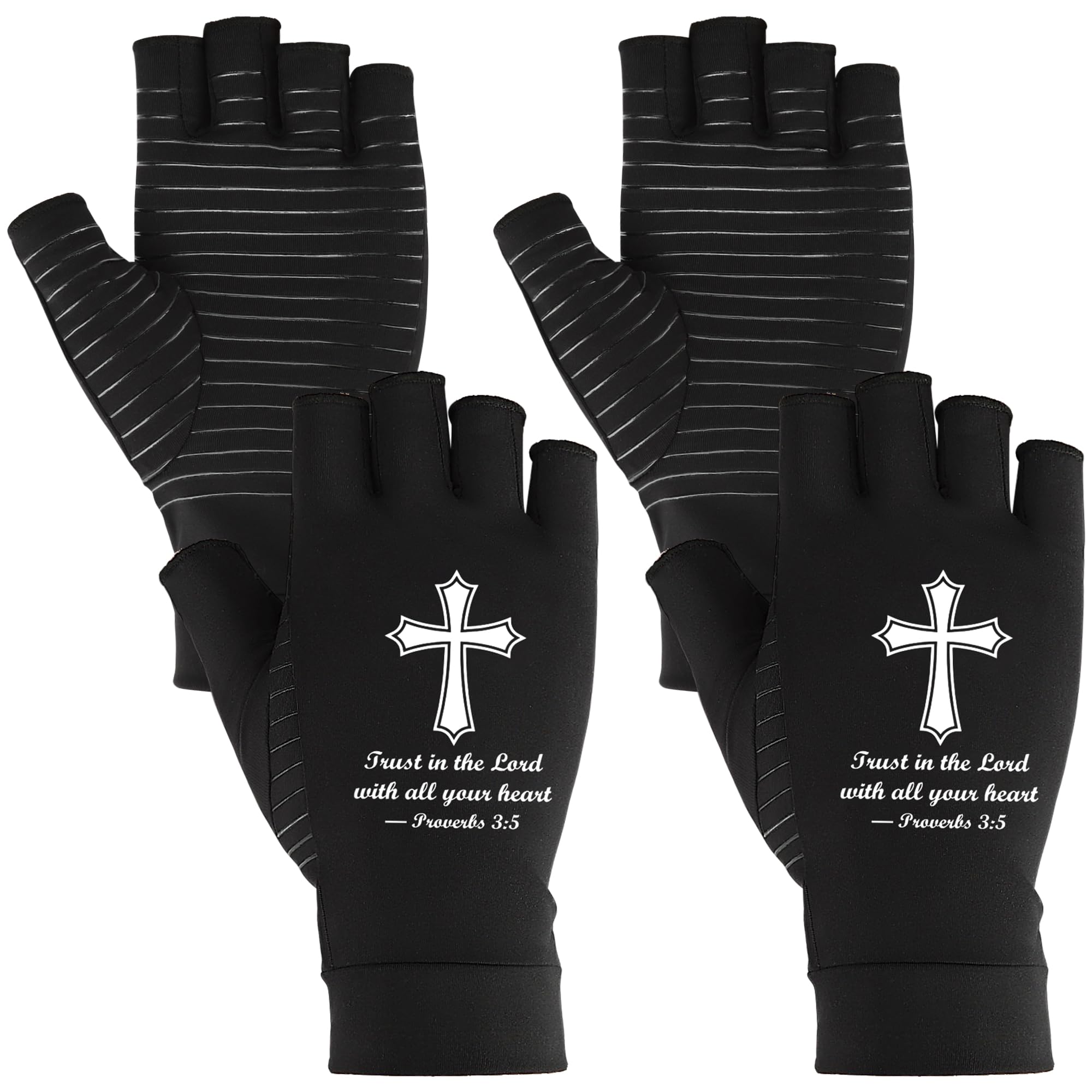 Guantes de compresión de cobre cruzado (2 pares) – Alivio de la artritis, entrenamiento y apoyo a escritura, regalo de bendición cristiana para esposa, marido, papá, mamá y amigos, Negro