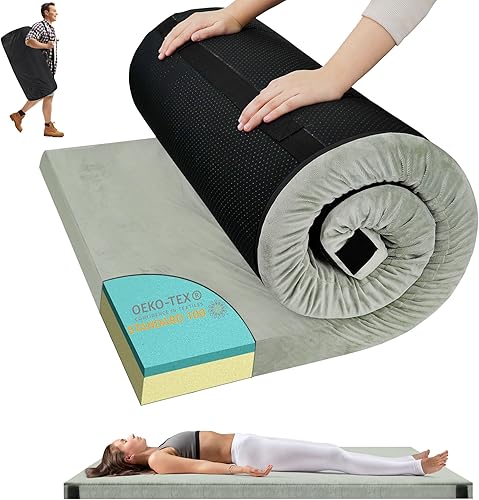 TONAHUTU Colchón de espuma viscoelástica para campamento, almohadilla de dormir portátil, colchón de viaje enrollable, impermeable, plegable, cama