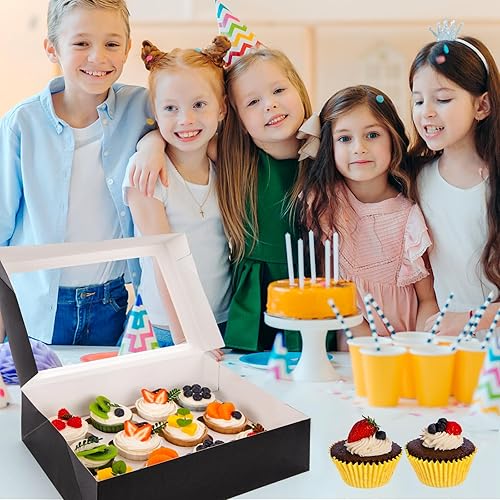 Miniatura 9 de VGOODALL 6 recipientes para cupcakes con ventana, soporte negro para cupcakes con inserto de caja de pastelería, 12 unidades con capacidad para 72