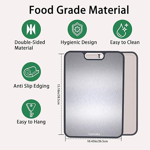 Miniatura 2 de Luersaka Tabla de cortar para cocina, acero 304 + paja de trigo PP, tablas de cortar de acero inoxidable de doble cara, fácil de limpiar,