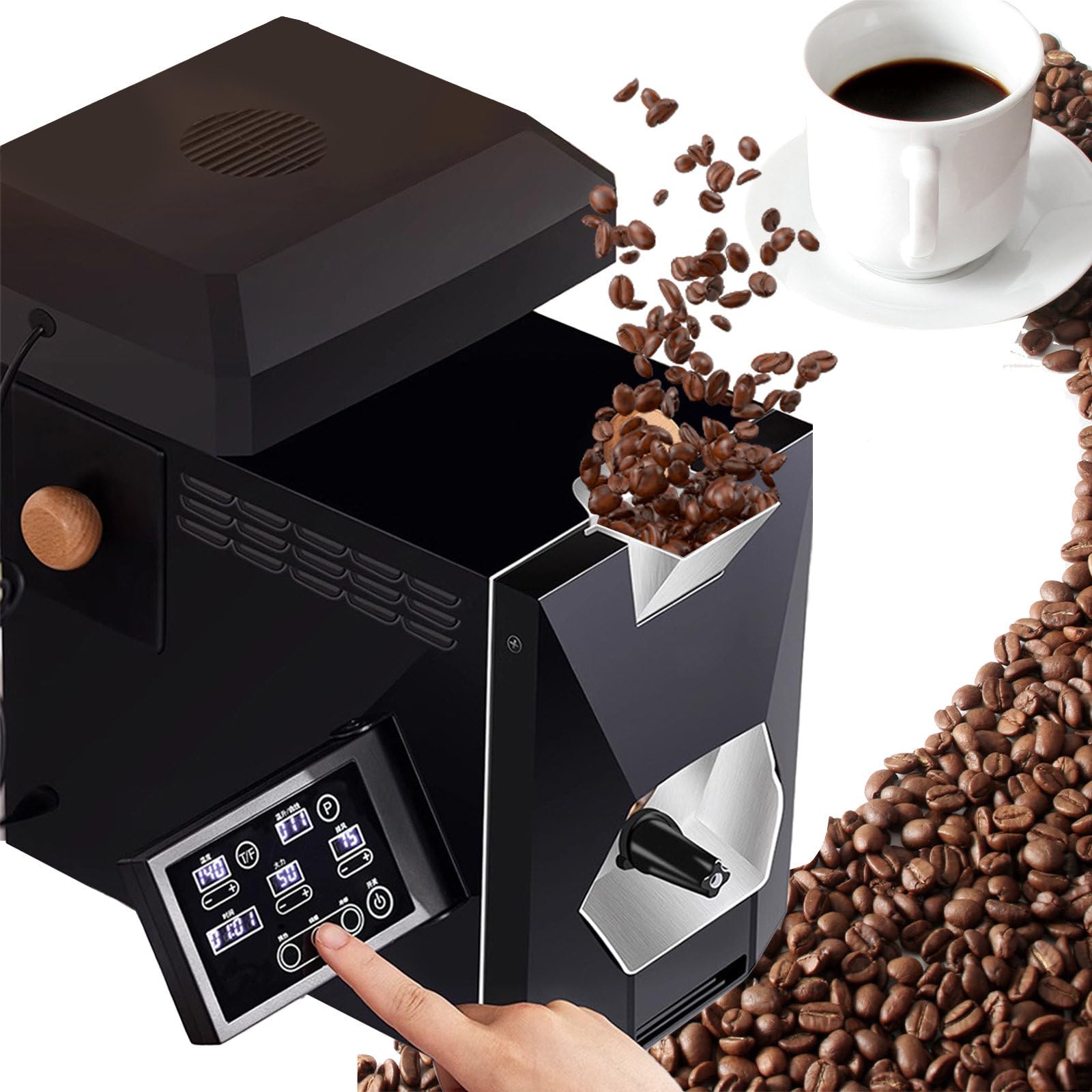 Tostatrice Per Caffè Da 200 G, Tostatrice Automatica Per Chicchi Caffè, 9 Curve Di Tostatura One-Touch, Filtro Per Fumo (Per Tostatura Leggera) + Tubi Per Fumo (Per Tostatura Media E Scura)
