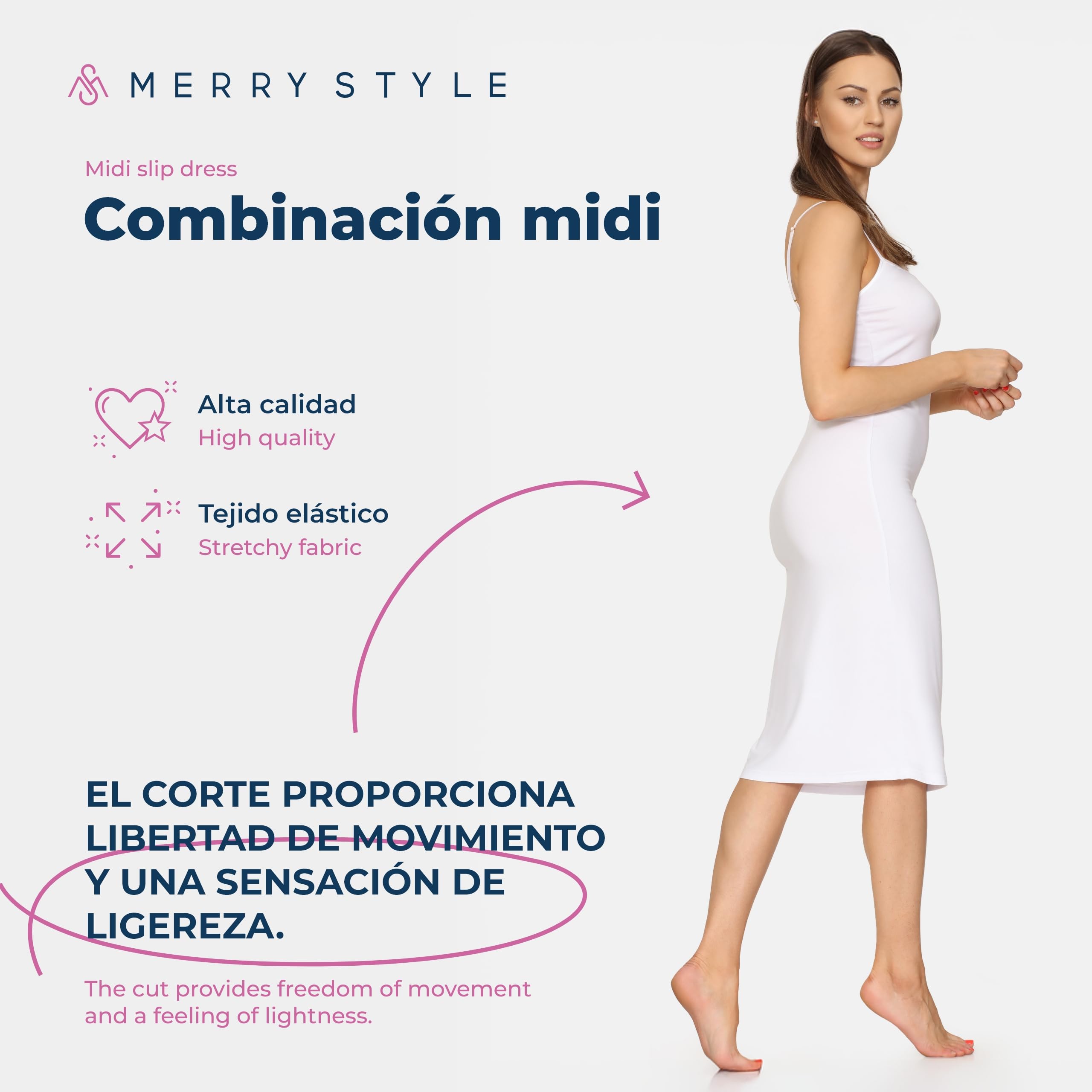 Merry Style Fond de Robe Longue avec Bretelles Femme Lingerie sous-vêtement sans Manches Sexy Elégant MS-402