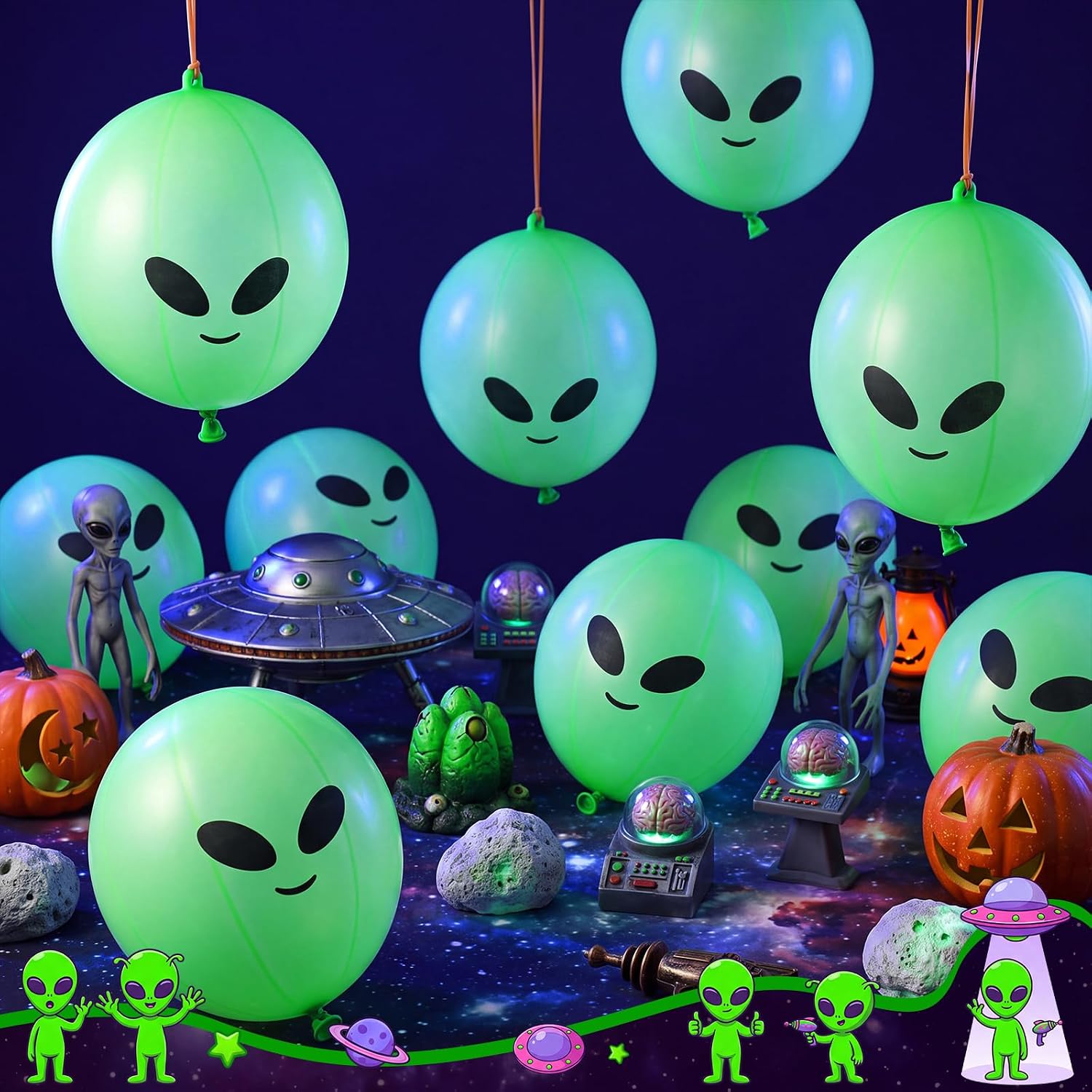 Chivao 30pcs Green Alien Punch Balloons 18" Bounce Balls with Rubber Band image 4