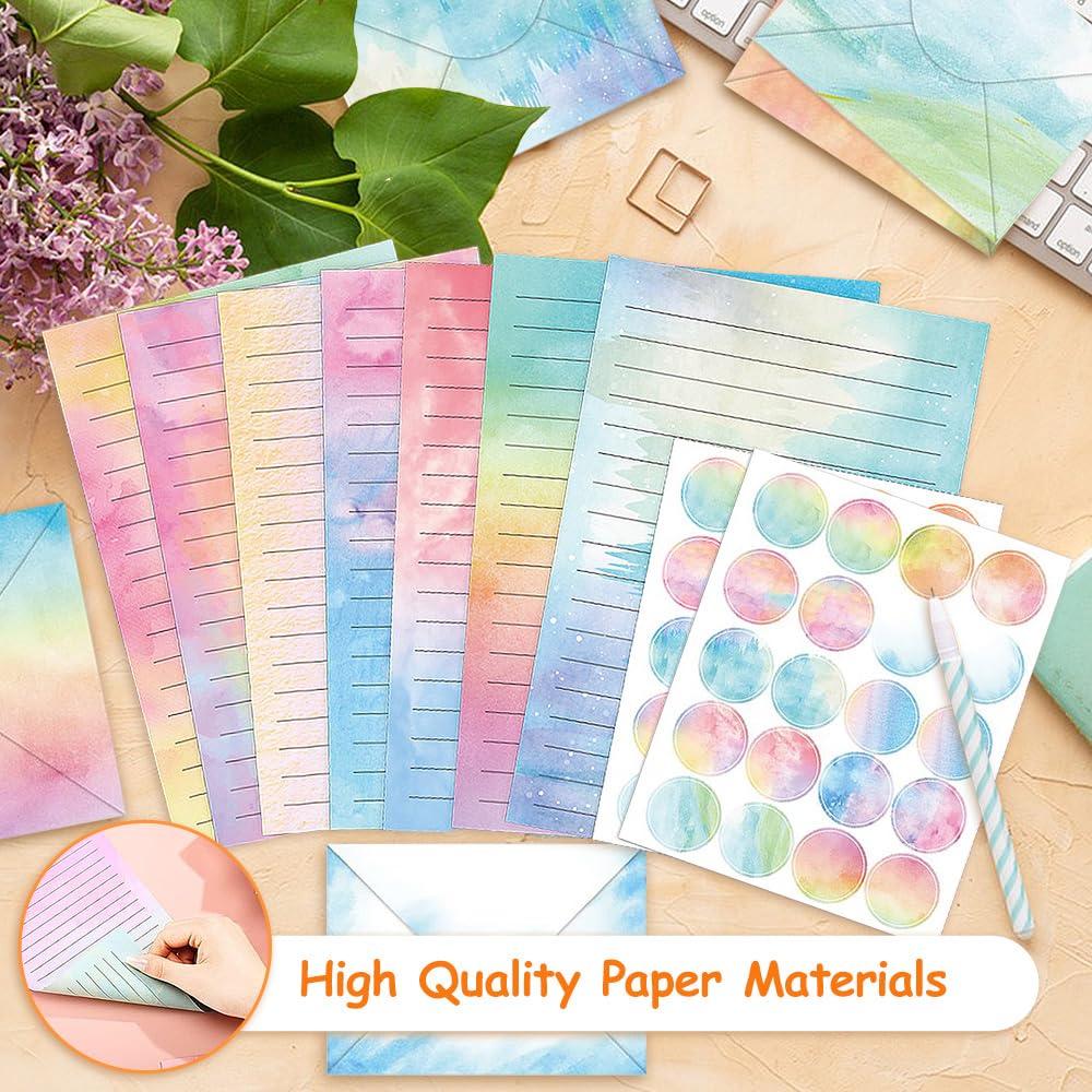 inodiref 160 PCS Stationery Paper Set Letter Writing Paper and Envelopes Beautiful Writing Paper and Envelopes Watercolor Letter Paper for Letters Valentine's Day Students Office Supplies(10 Colors) - Image 3