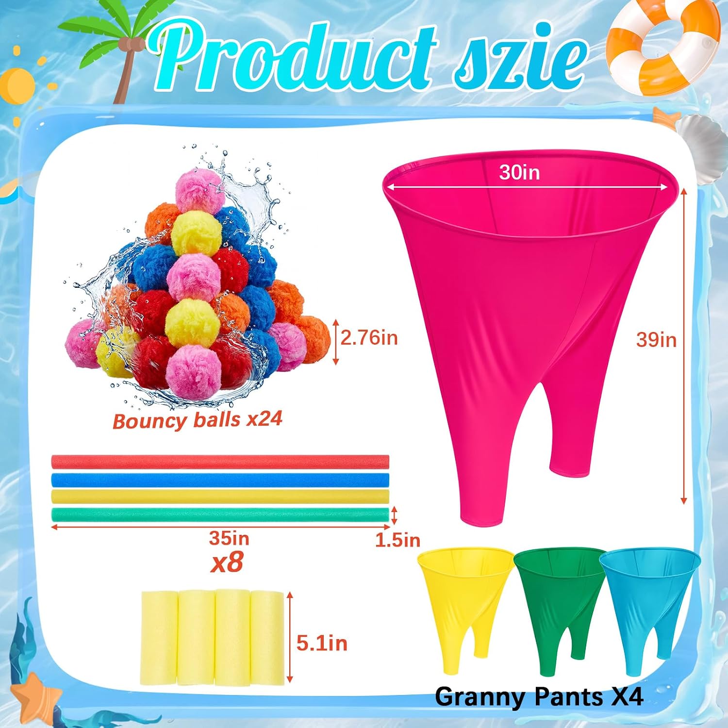 Summer Granny Pants Yard Game Set, Water Party Giant Granny Pants with Water Balls and Marker Lines Family Game for Adults Pool Beach Party Backyard Gatherings & Team