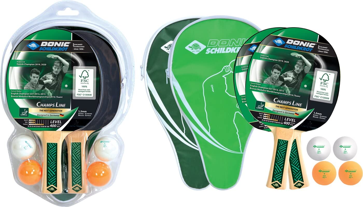 Donic-Schildkröt Champs Line 400 788498 Table Tennis Set 2 Rackets 4 Balls in Good 1 Quality 2 Racket Covers in Blister Packaging Great Leisure Quality Extensive Equipment for 2 Players