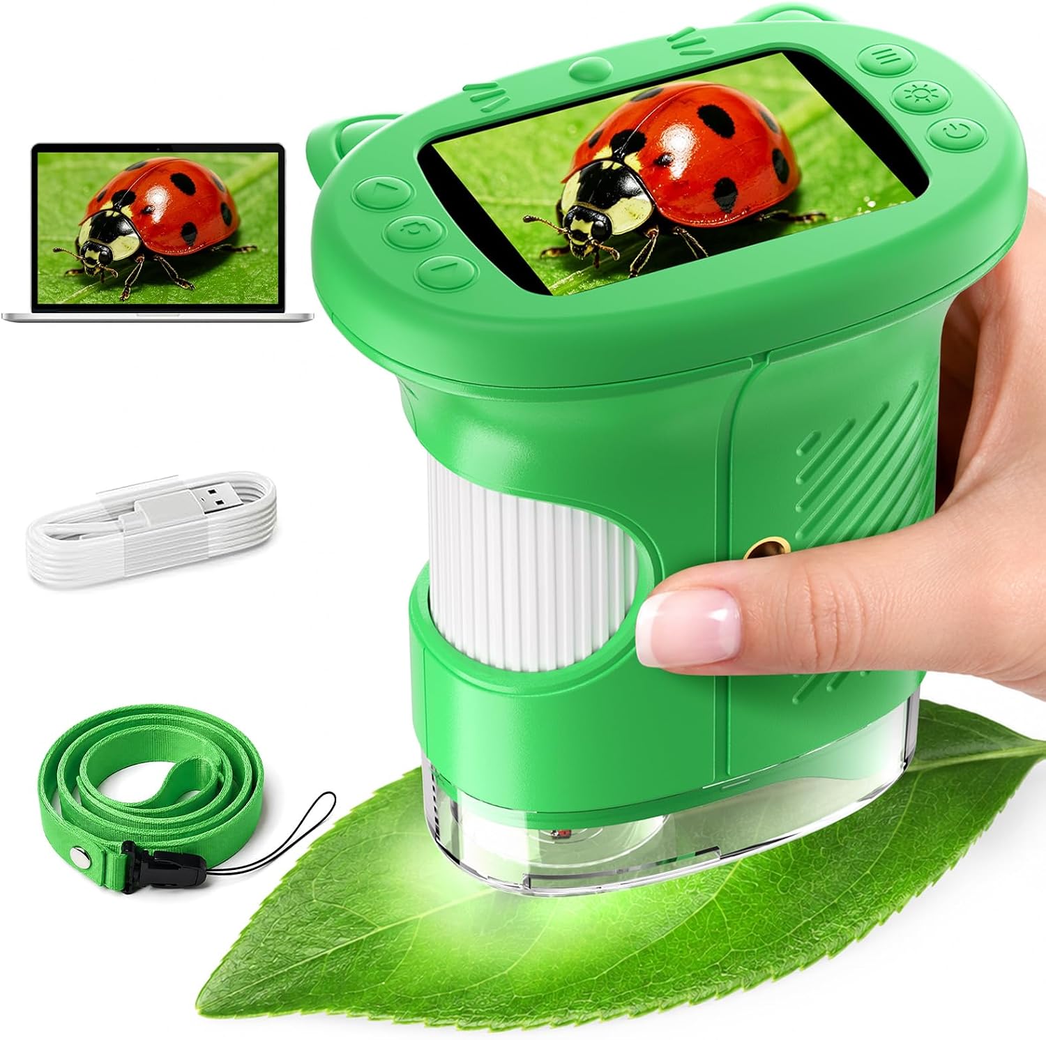 WINWEND Handheld Kids Microscope 1000X Pocket Microscope for Photo and Video Portable Science Kits STEM Toys – Christmas/Birthday Gifts for Girls & Boys Ages 3-12