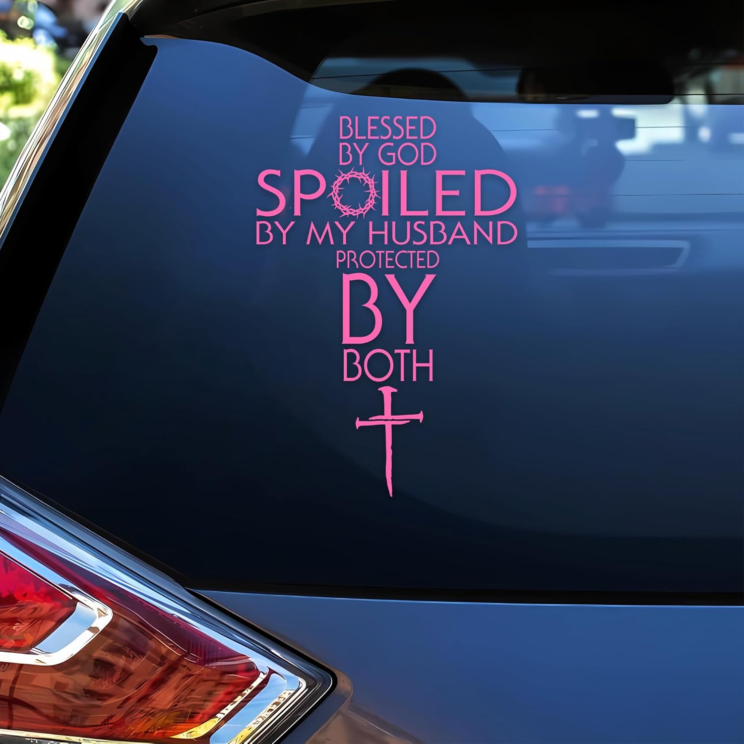 Blessed By God Spoiled By My Husband Car Decal Funny Christian Cross, Religious, Jesus, Bible Humor Car Window Accessories Affirmations Vinyl Waterproof 6 Inches Bumper Sticker Gift for Mom Dad Friend - Image 3