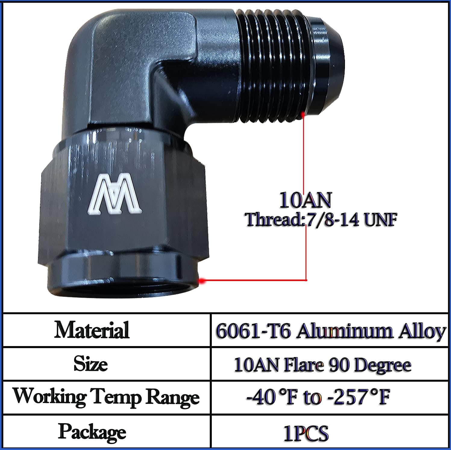 10AN Female to AN10 Male Flare 90 Degree Swivel Fitting Adapter Aluminum Black