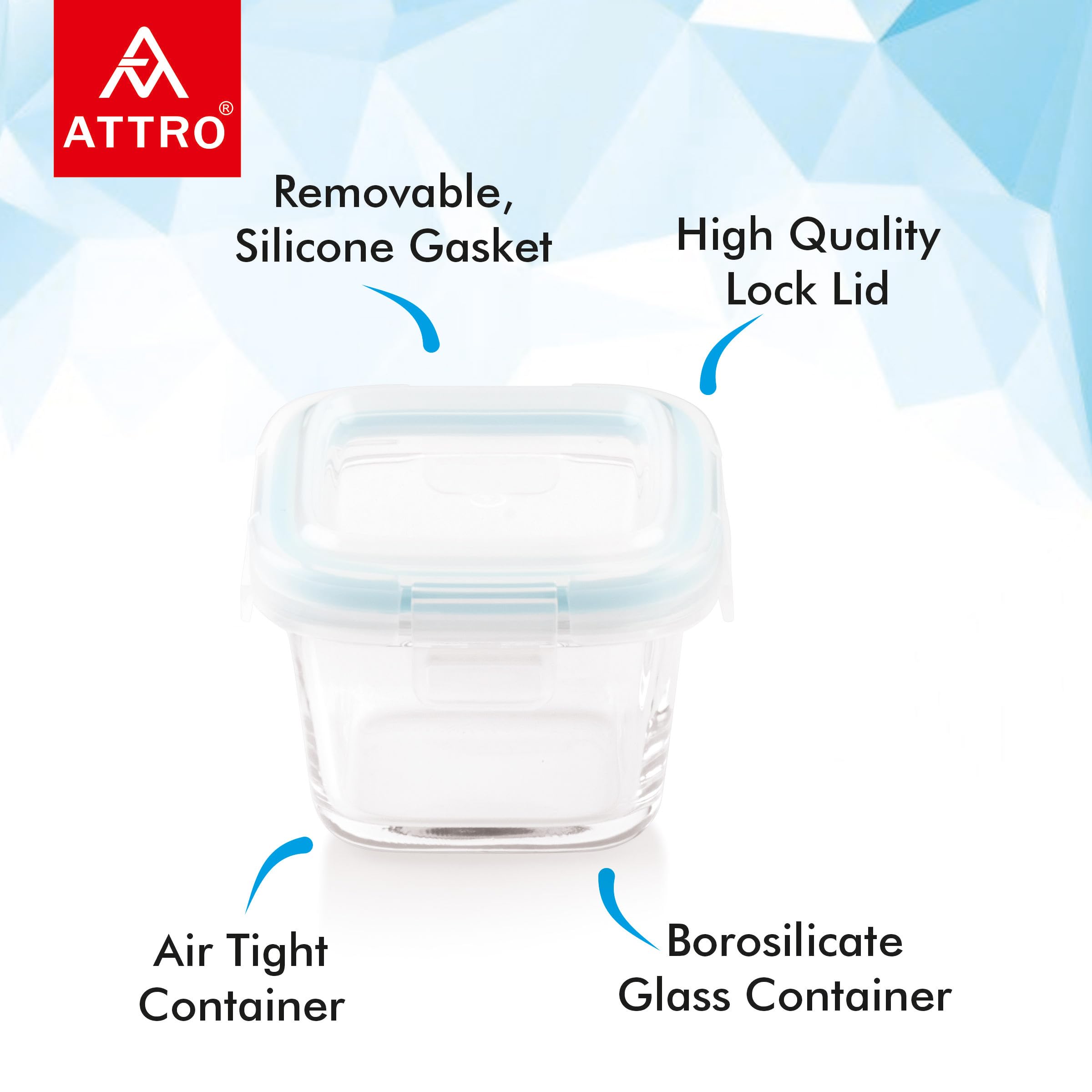 ATTRO Glassox borosilicate Mini Square Glass food container with lock lid Small Food Container Air-Tight Leak-proof Bpa-Free Food Grade- 160ml Set of 2 — Amazon image 2