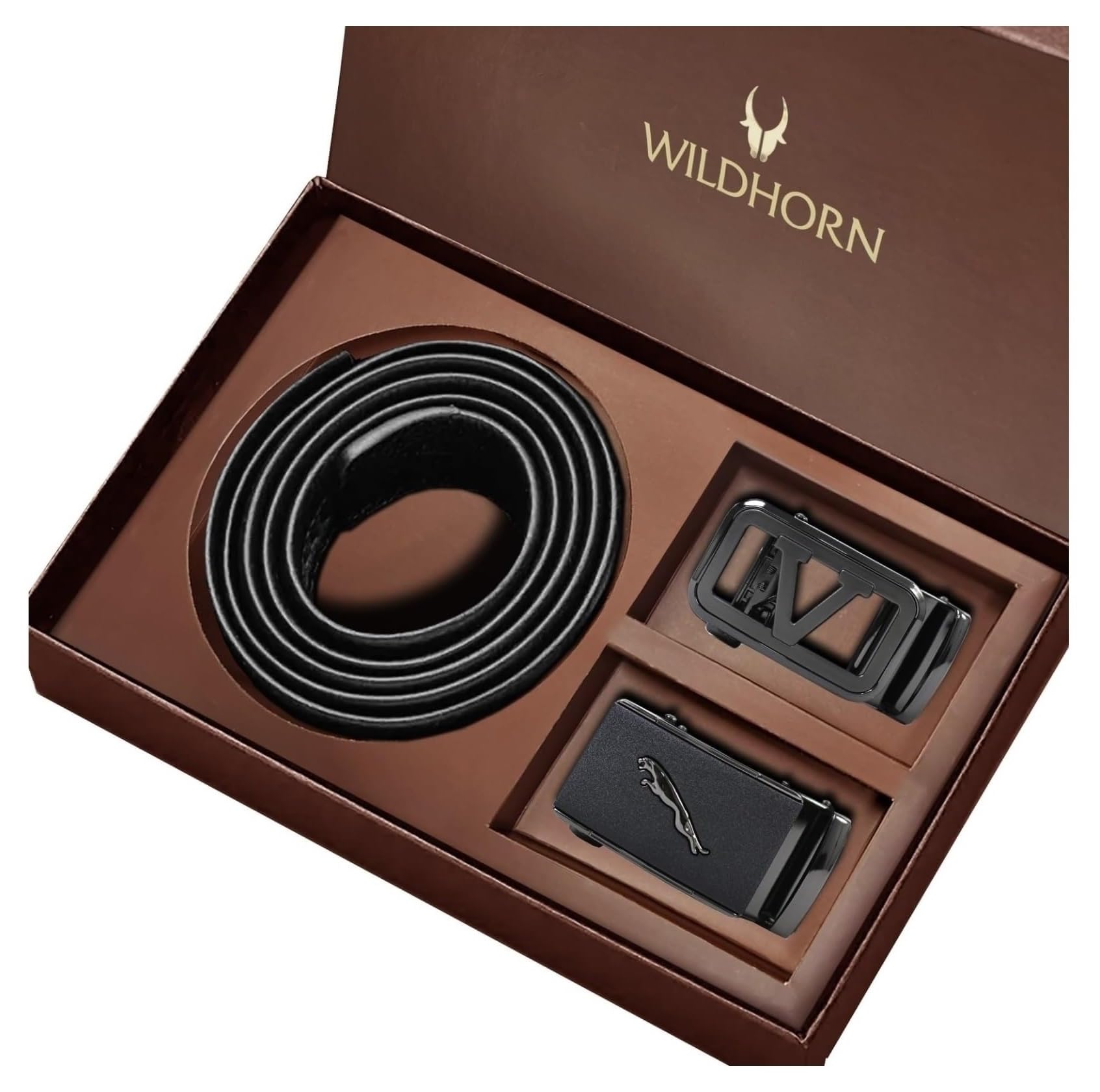 wildhorn Men’s Leather Belt Gift Set | Genuine Leather belt Strap with 2 Interchangeable Buckles (Black & Gold) | Formal & Casual Wear Adjustable Belt | Automatic lock leather belt for men-picture-17