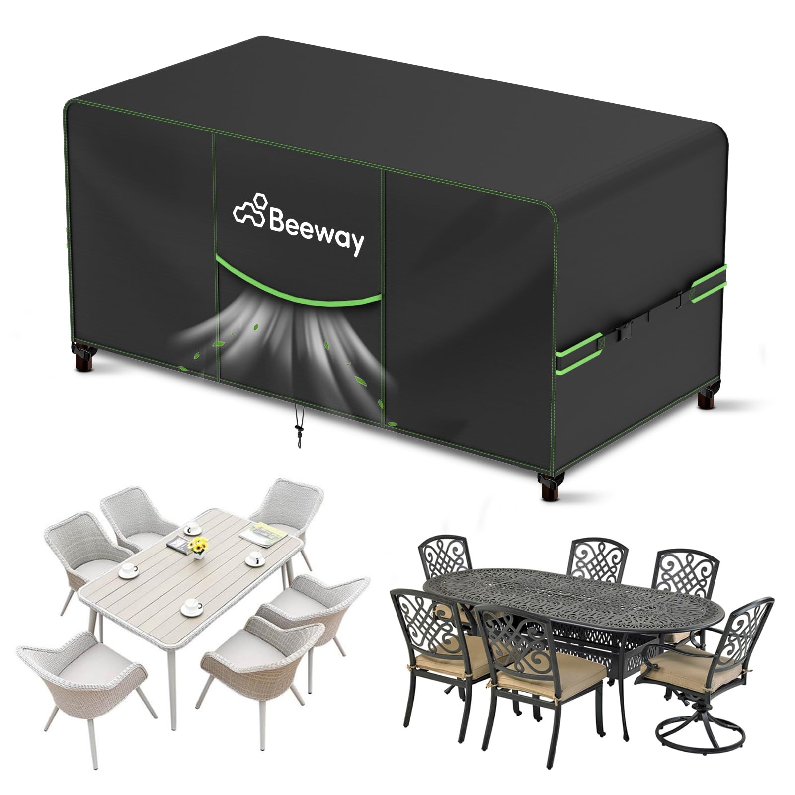 BEEWAY Garden Furniture Cover With Air Vent, Waterproof Patio Rattan Sofa Table Chair Set Cover - 420D Oxford Fabric, Windproof - 170x94x73cm