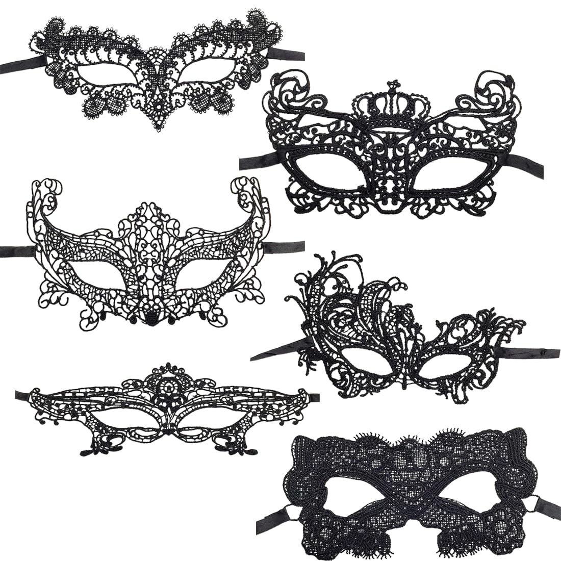 6 Piezas Mascara de Encaje Negra, Máscara de Mascarada Mujeres, Máscaras de Ojos Venecianas Mujer, Antifaz Veneciano Carnaval para Halloween Mascarada Carnaval Fiesta Disfraces