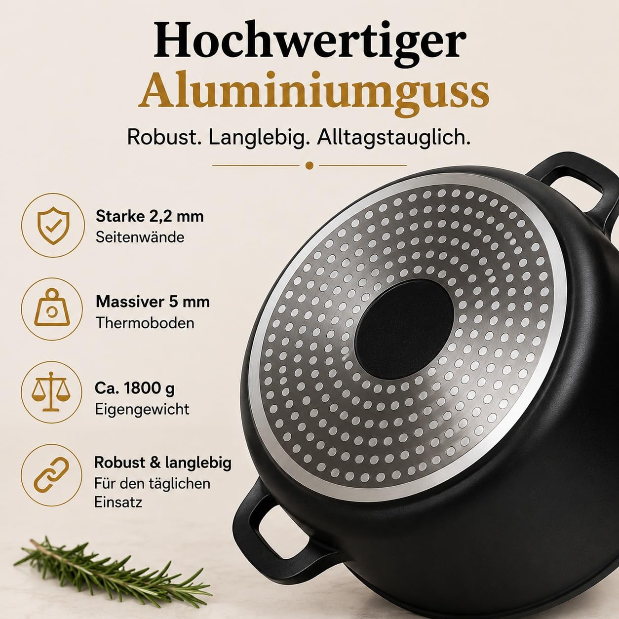 Kochtopf 10L mit Deckel Ø 28 cm – Aluminiumguss Kochtopf, Antihaftbeschichtung, Induktion geeignet, Suppentopf, Schmortopf, Universaltopf, Schwarz