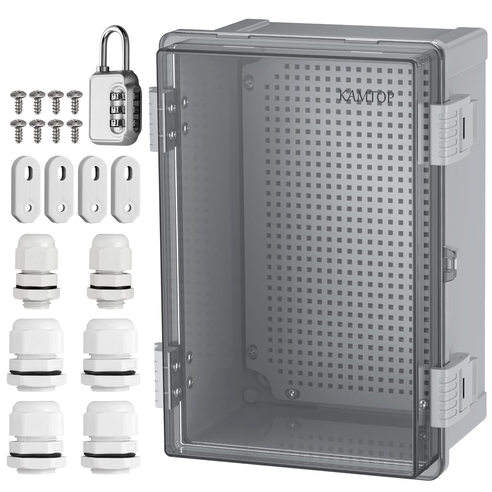 Kamtop Scatola Elettrica Impermeabile IP67 (Trasparente) 300x200x160mm - Protezione per Mobili Elettrici, Progetti Fai-da-te, Applicazioni Esterne