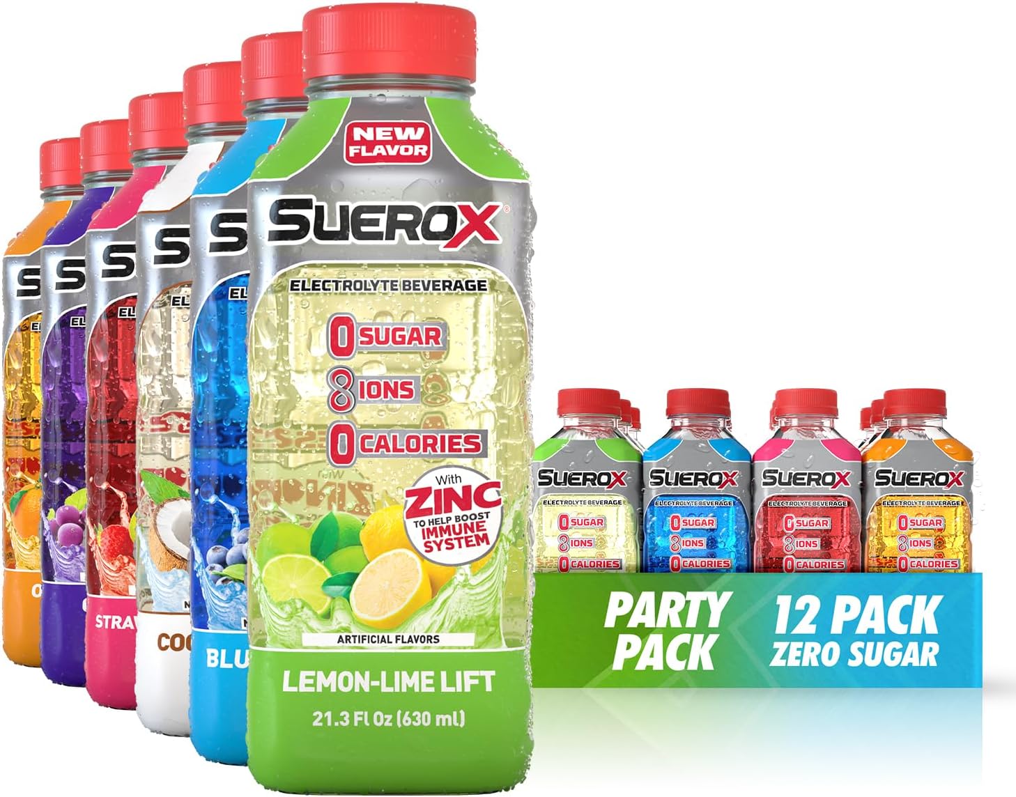 Zero Sugar Electrolyte Drink for Hydration and Recovery, Unique Blend of Electrolytes & 8 Ions, Zero Calorie Sports Drink, 21.3 Fl Oz, Party Pack, 12 Count