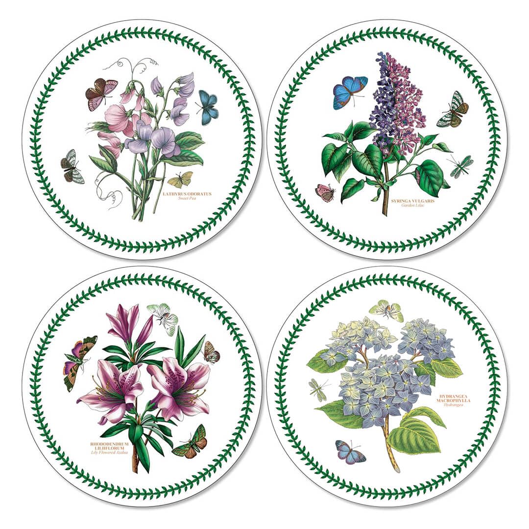 Portmeirion Pimpernel Platzsets, 34 cm Durchmesser, MDF mit Korkrückseite, Botanischer Garten, rund, Mehrfarbig, 4 Stück