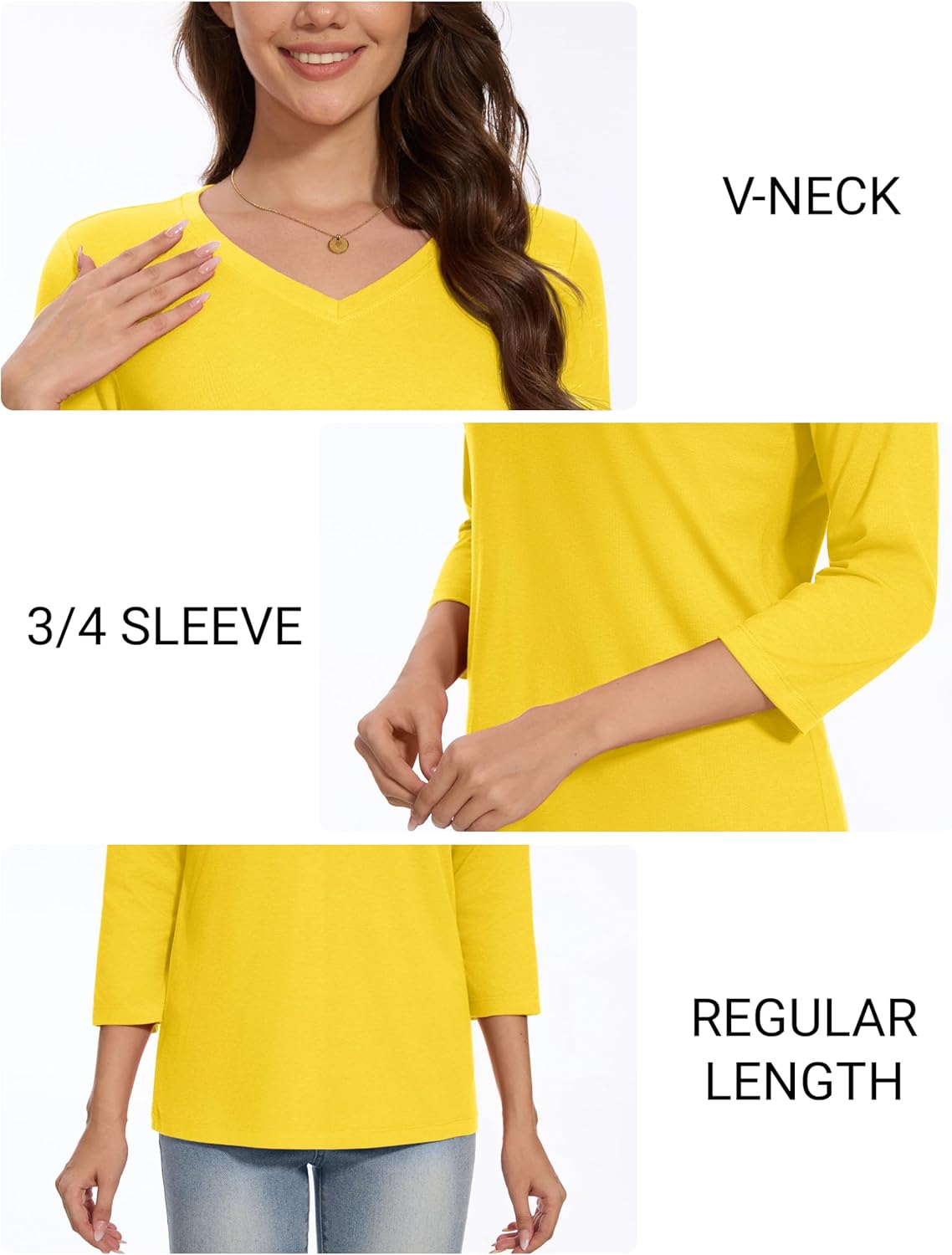 MAGCOMSEN 3/4 Sleeve T Shirts for Women V Neck Tshirts Cotton UPF50+ Summer Tops Casual T-Shirts Basic Tees 2025 - Image 6