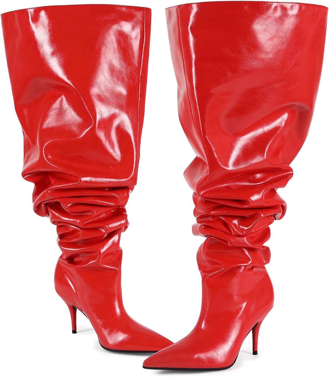 Thigh High Boots for Women Wide Calf Stiletto High Heel Over the Knee Pointed Toe Slouchy Stylish Pull On Long Boots