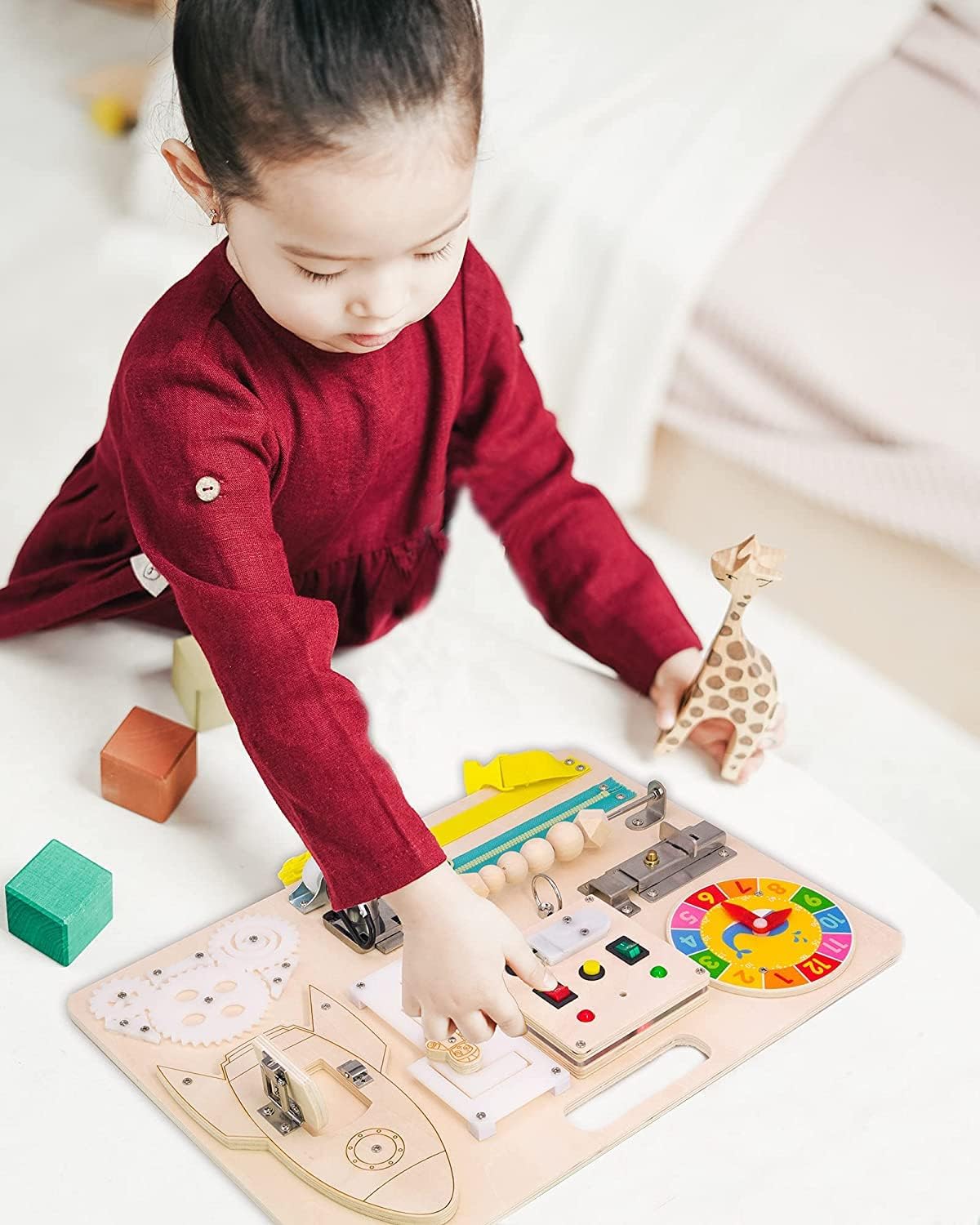 Busy Board for Toddlers Wooden Sensory Activity Boards Montessori Busy Toys Light Switch Toy Gift Educational Toys