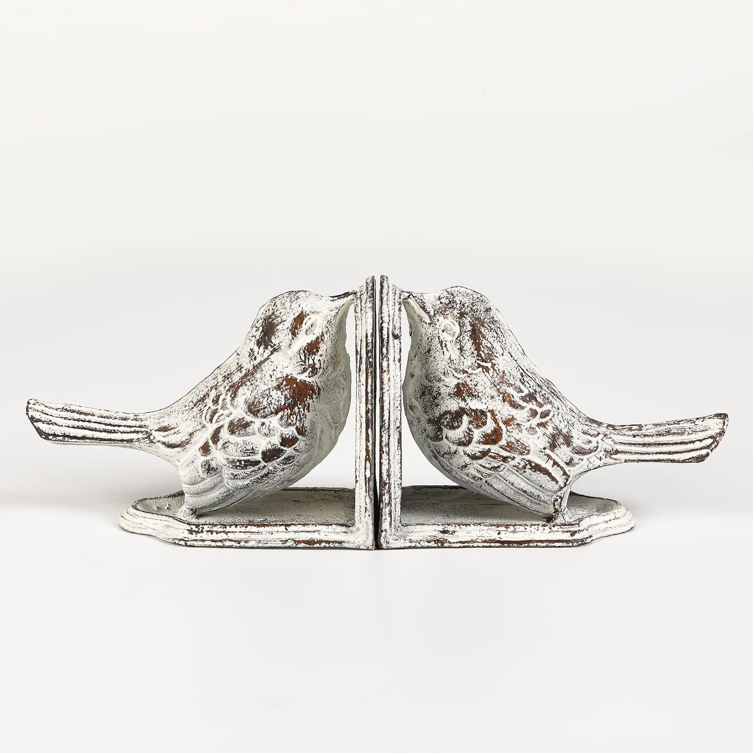 Jemeni Bird Book Ends for Shelves, Cast Iron Birds Book Ends for Shelves, Cute Bookends Decorative, Heavy Duty and Unique Decorative for Heavy Books, White Finish