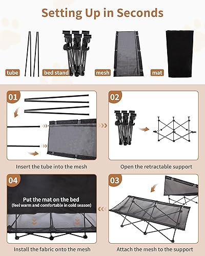 Miniatura 5 de KingCamp Cama elevada para perros grandes, cama elevada para mascotas con malla transpirable lavable y pies antideslizantes, perfecta para