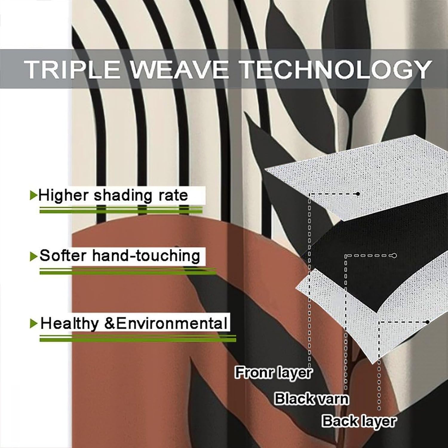 Mid Century Abstract Blackout Window Curtains, Boho Sun Leaves Modern Pattern Rod Pocket Window Drapes, for Living Room Bedroom 21(W)*54(L) 2 Panels