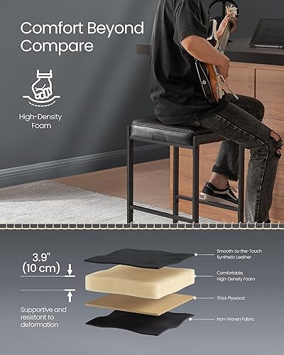 Miniatura 5 de VASAGLE Colección EKHO ULBC086B01 - Juego de 2 taburetes de bar, taburetes de encimera de cocina, cuero sintético con costuras, modernos de mediados