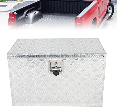 Truck Tool Box, 30x17x18 Inch, Heavy Duty Aluminum, Waterproof Square Storage Organizer Chest with T-Handle Lock and Keys, Black, for Pickup Truck, RV and Trailer