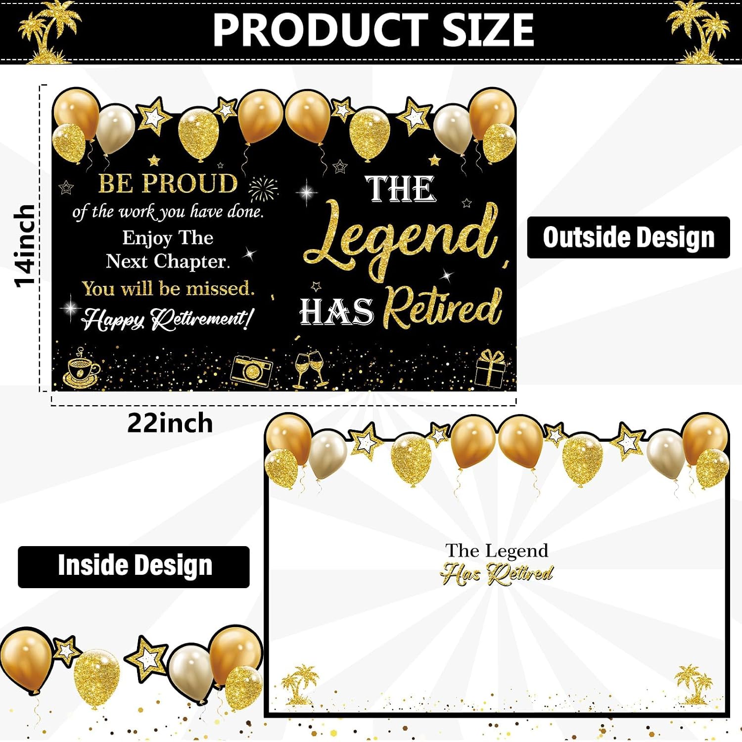 Jumbo Retirement Card Black Gold Large Retirement Cards for Signing Giant Happy Retired Guest Book Greeting Card with Envelope Farewell Retired Gifts for Man Woman Party Decorations 14 x 22 inch