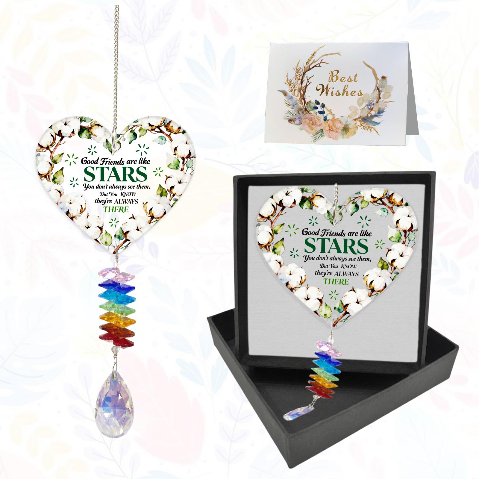 GLOBLELAND Friendship Crystal Suncatcher Gifts for Bestie Good Friend Birthday Gift Cotton Plants Sun Catcher Gifts Heart-Shaped Crystal Suncatcher for Special Graduation Anniversary Presents